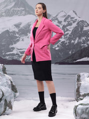 KOTTY Solid Single Breasted Casual Women Blazer (Pink)