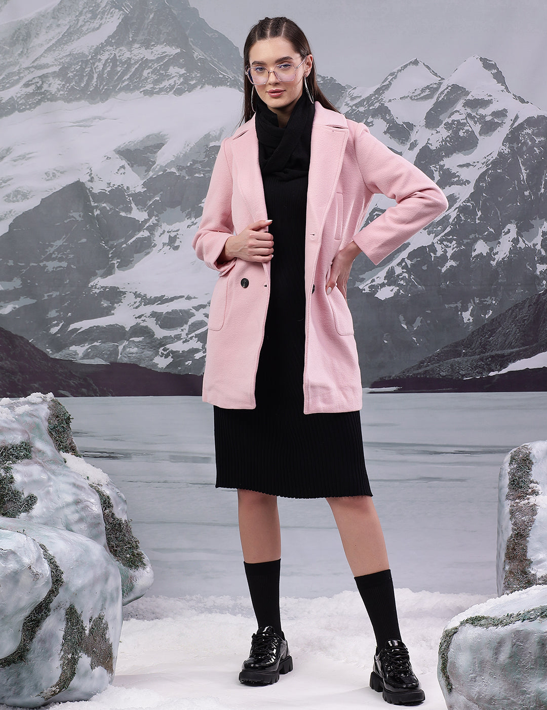 KOTTY Solid Double Breasted Casual Women Blazer (Pink)