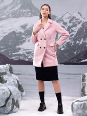 KOTTY Solid Double Breasted Casual Women Blazer (Pink)
