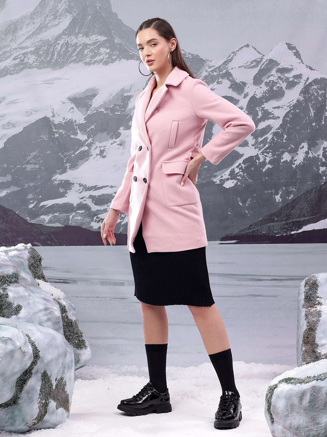 KOTTY Solid Double Breasted Casual Women Blazer (Pink)