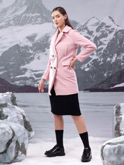 KOTTY Solid Double Breasted Casual Women Blazer (Pink)