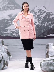 KOTTY Solid Double Breasted Casual Women Blazer (Pink)