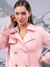 KOTTY Solid Double Breasted Casual Women Blazer (Pink)