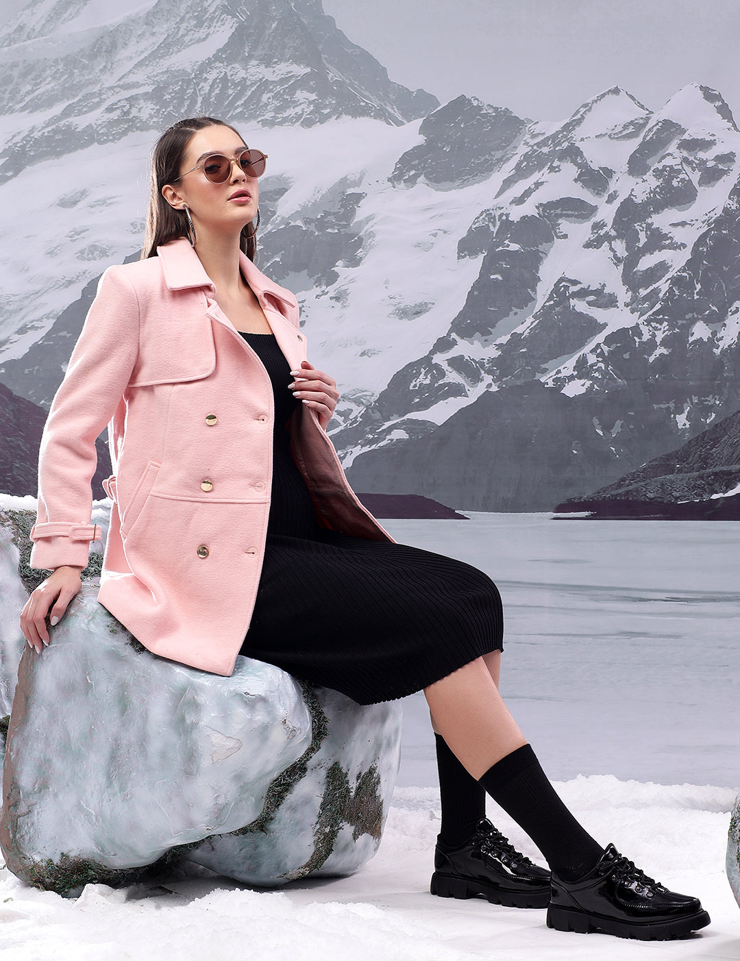 KOTTY Solid Double Breasted Casual Women Blazer (Pink)