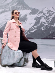 KOTTY Solid Double Breasted Casual Women Blazer (Pink)