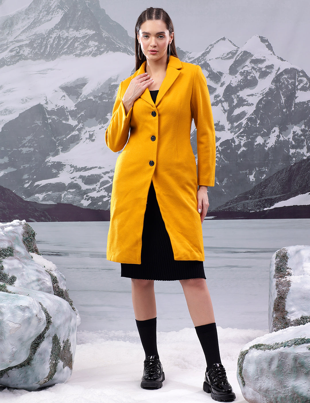 KOTTY Solid Single Breasted Casual Women Blazer (Yellow)