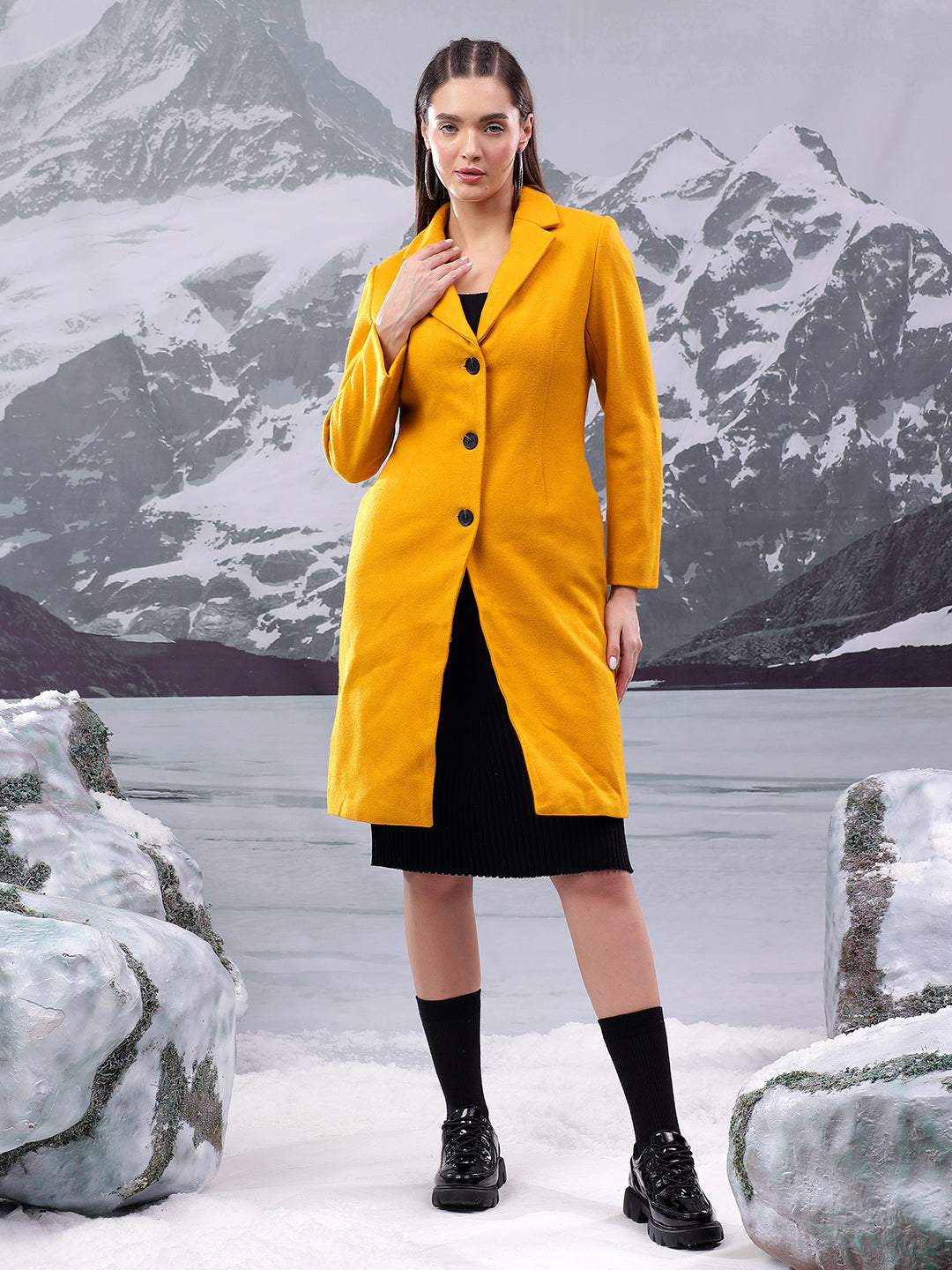 KOTTY Solid Single Breasted Casual Women Blazer (Yellow)