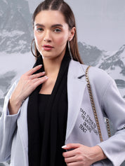 KOTTY Printed Single Breasted Casual Women Blazer (Grey)