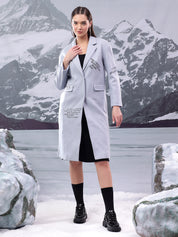 KOTTY Printed Single Breasted Casual Women Blazer (Grey)