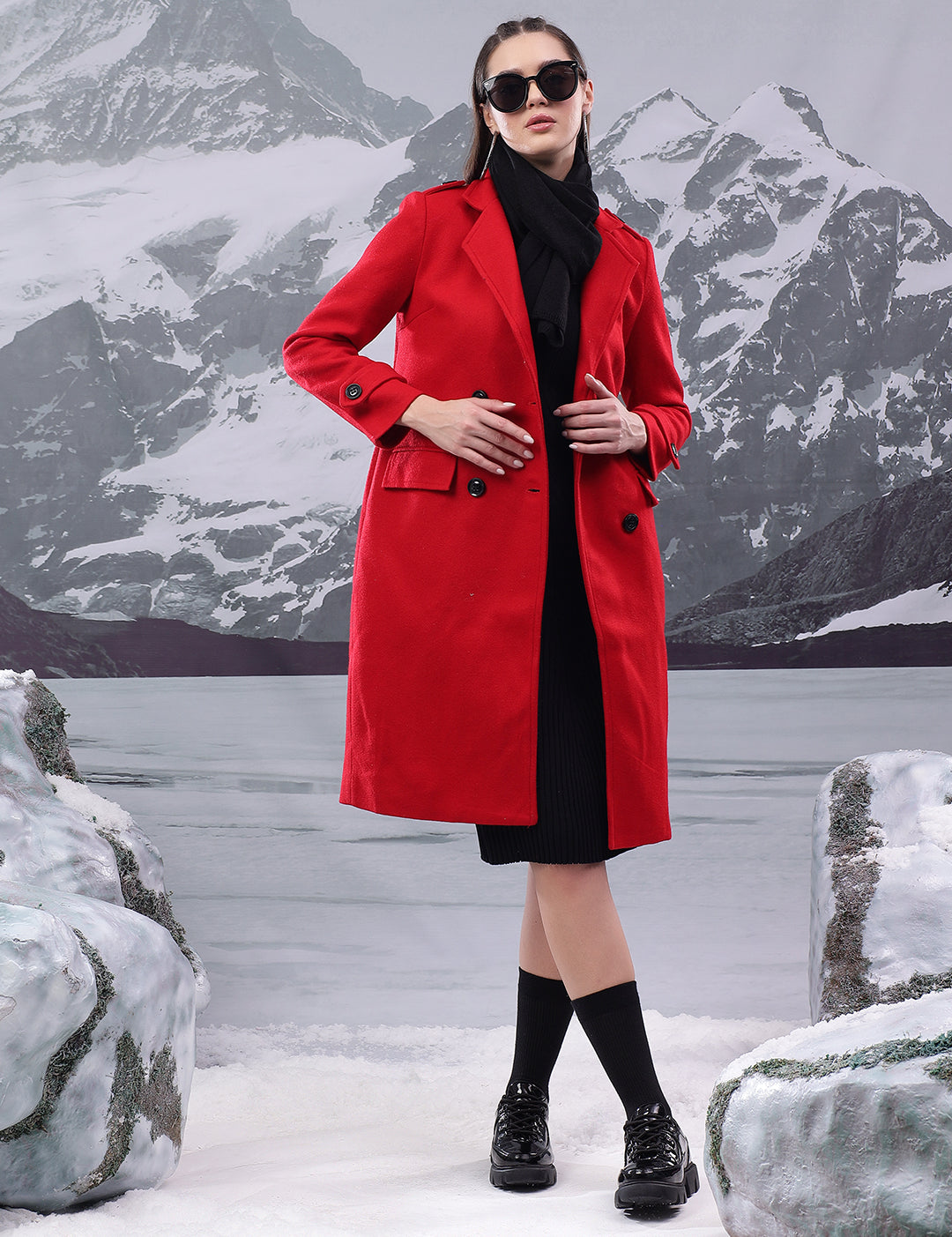 KOTTY Solid Double Breasted Casual Women Blazer (Red)
