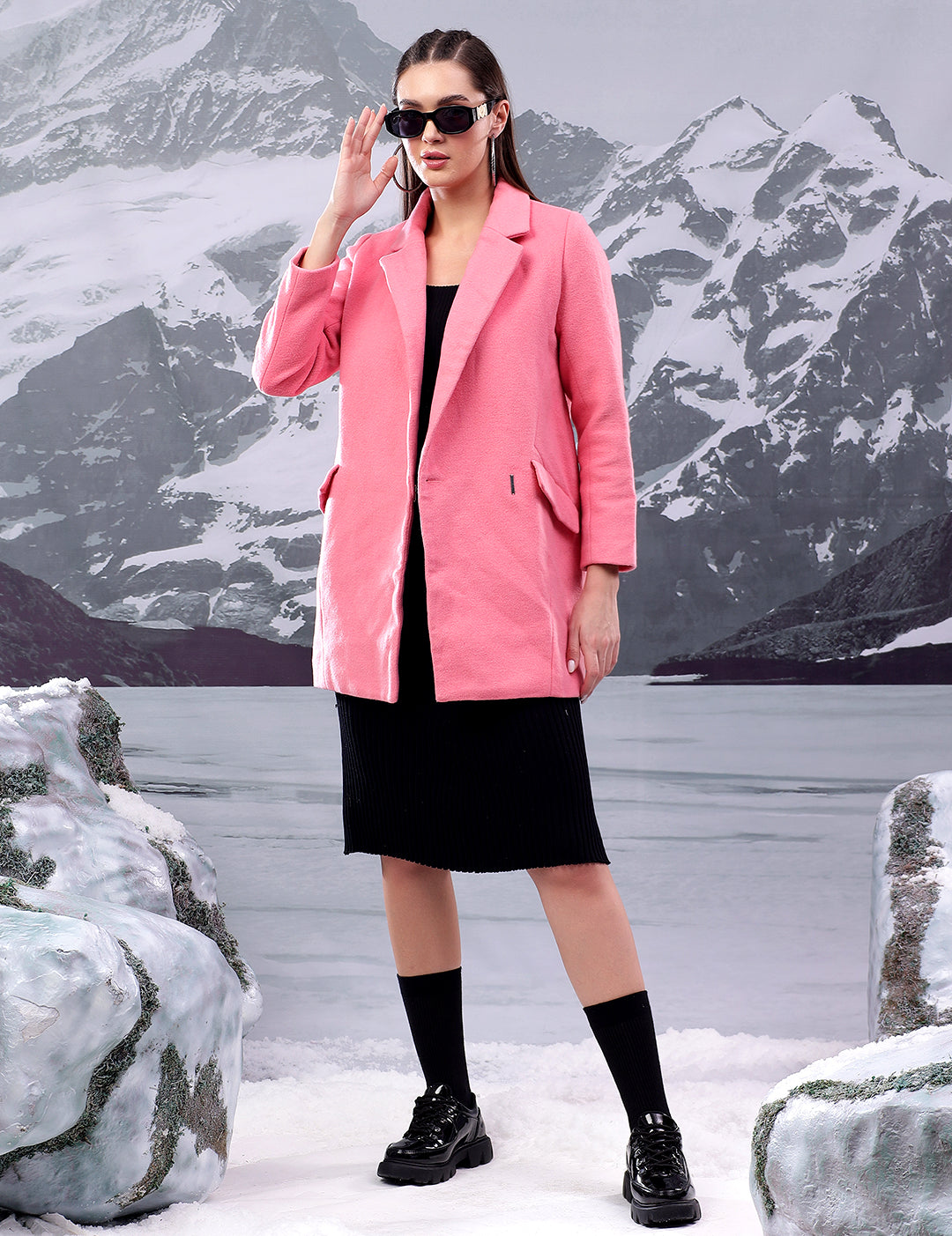 KOTTY Solid Double Breasted Casual Women Blazer (Pink)