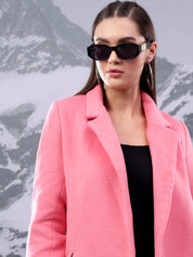 KOTTY Solid Double Breasted Casual Women Blazer (Pink)