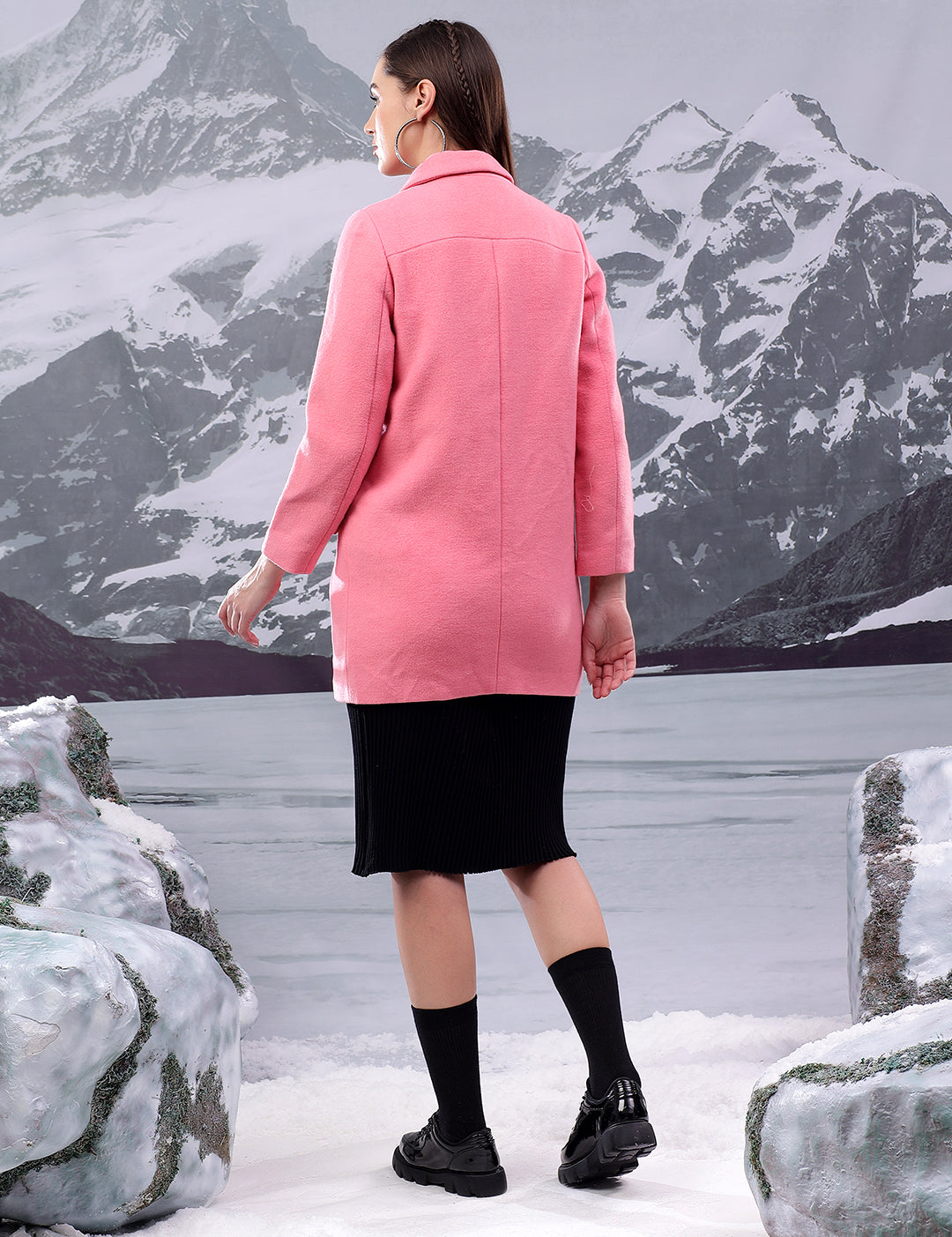 KOTTY Solid Double Breasted Casual Women Blazer (Pink)