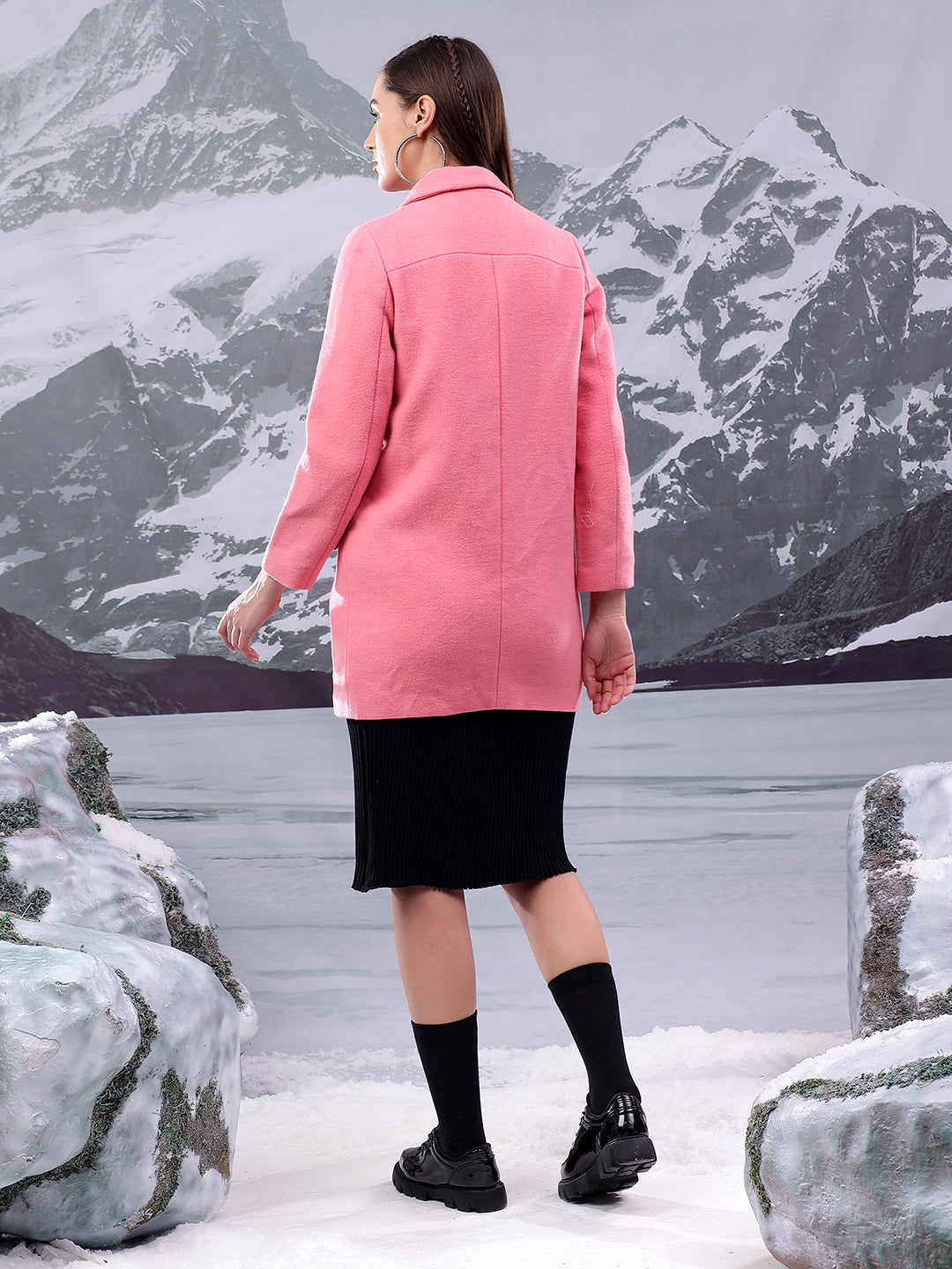 KOTTY Solid Double Breasted Casual Women Blazer (Pink)
