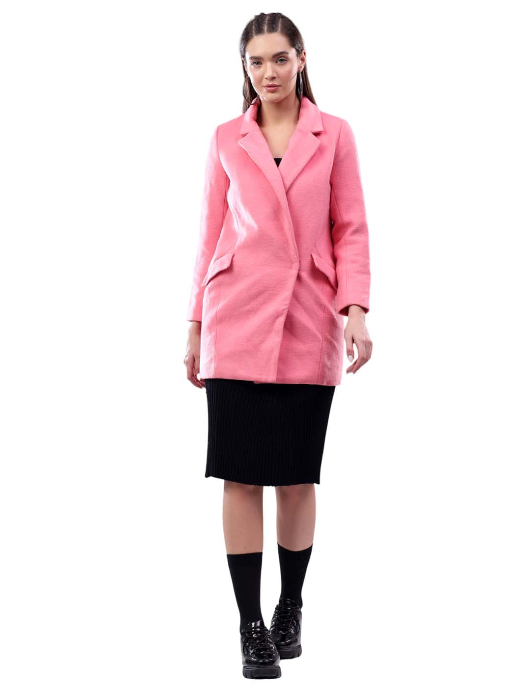 KOTTY Solid Double Breasted Casual Women Blazer (Pink)