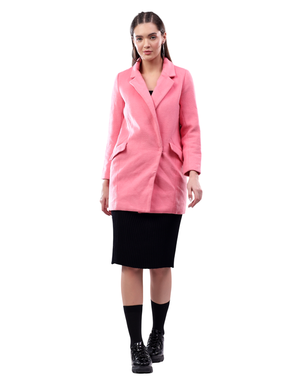 KOTTY Solid Double Breasted Casual Women Blazer (Pink)