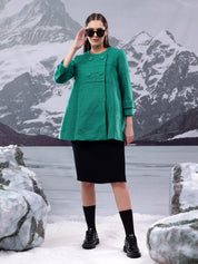 KOTTY Solid Double Breasted Casual Women Blazer (Green)