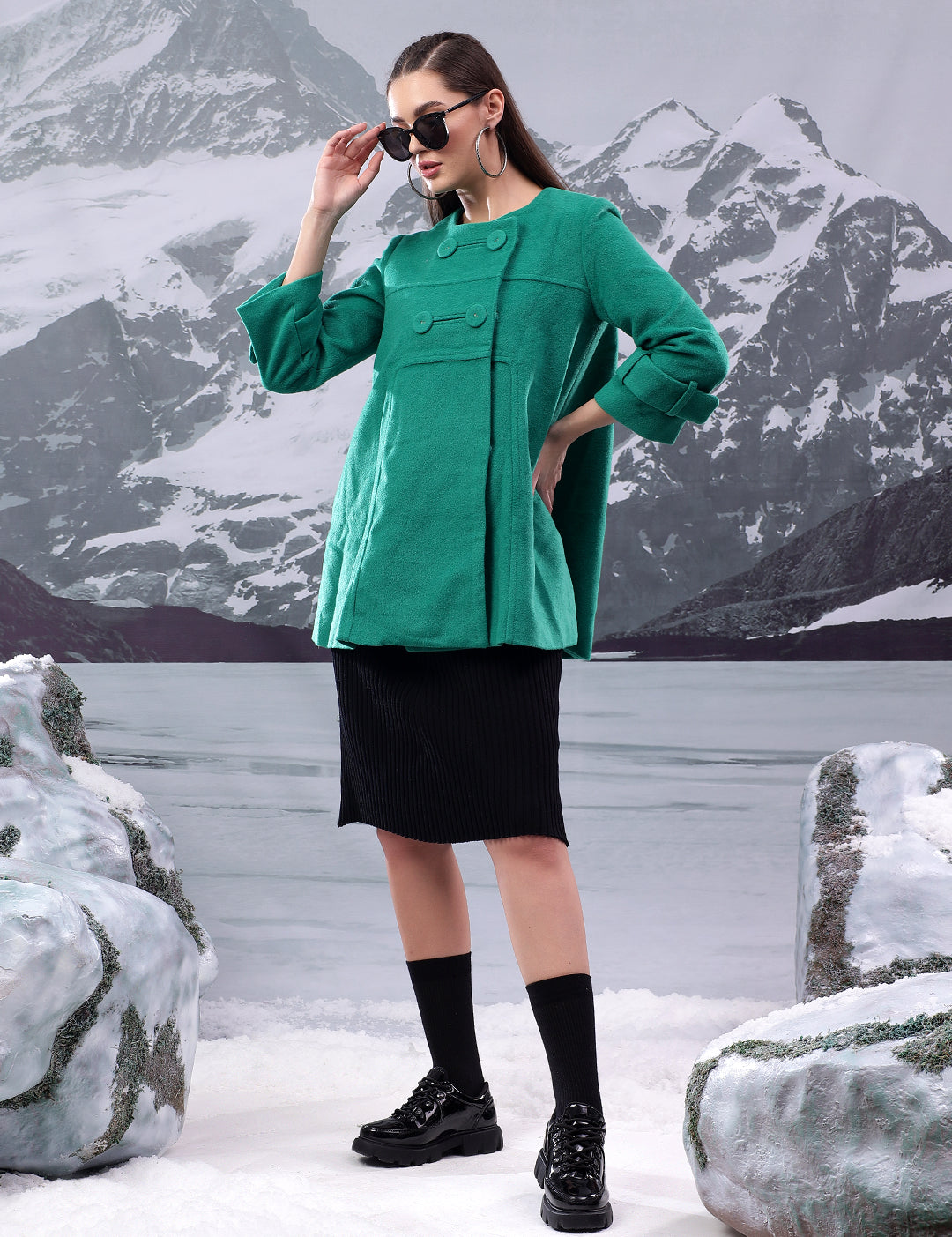 KOTTY Solid Double Breasted Casual Women Blazer (Green)