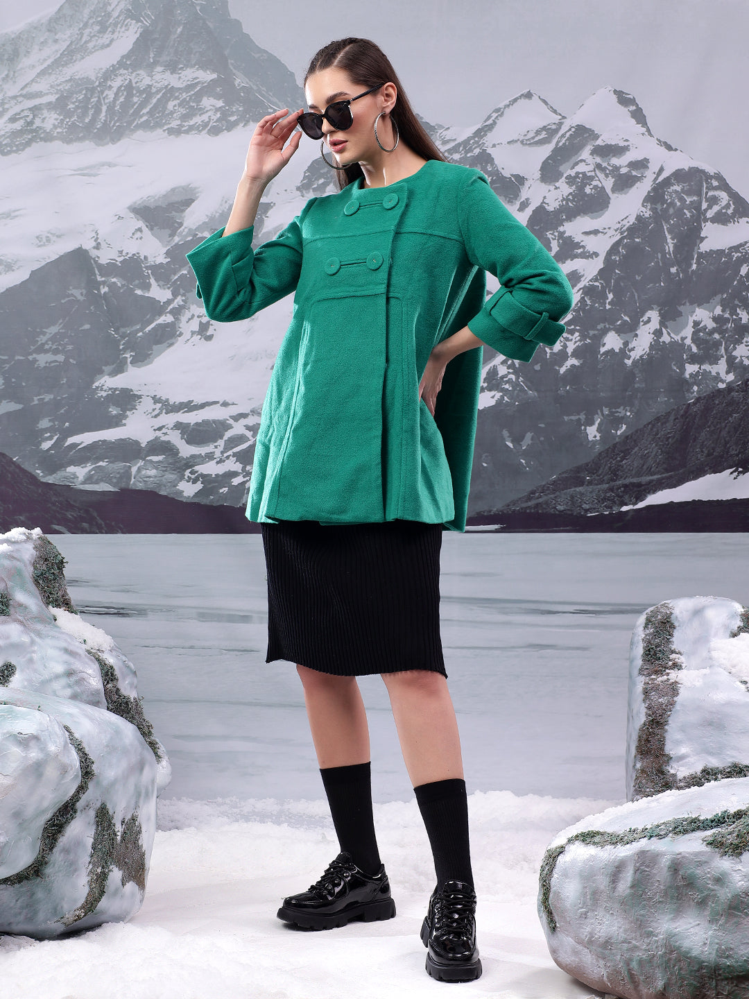 KOTTY Solid Double Breasted Casual Women Blazer (Green)