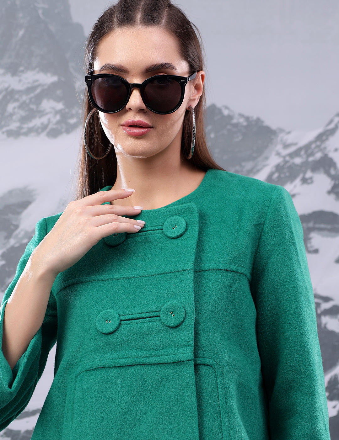 KOTTY Solid Double Breasted Casual Women Blazer (Green)