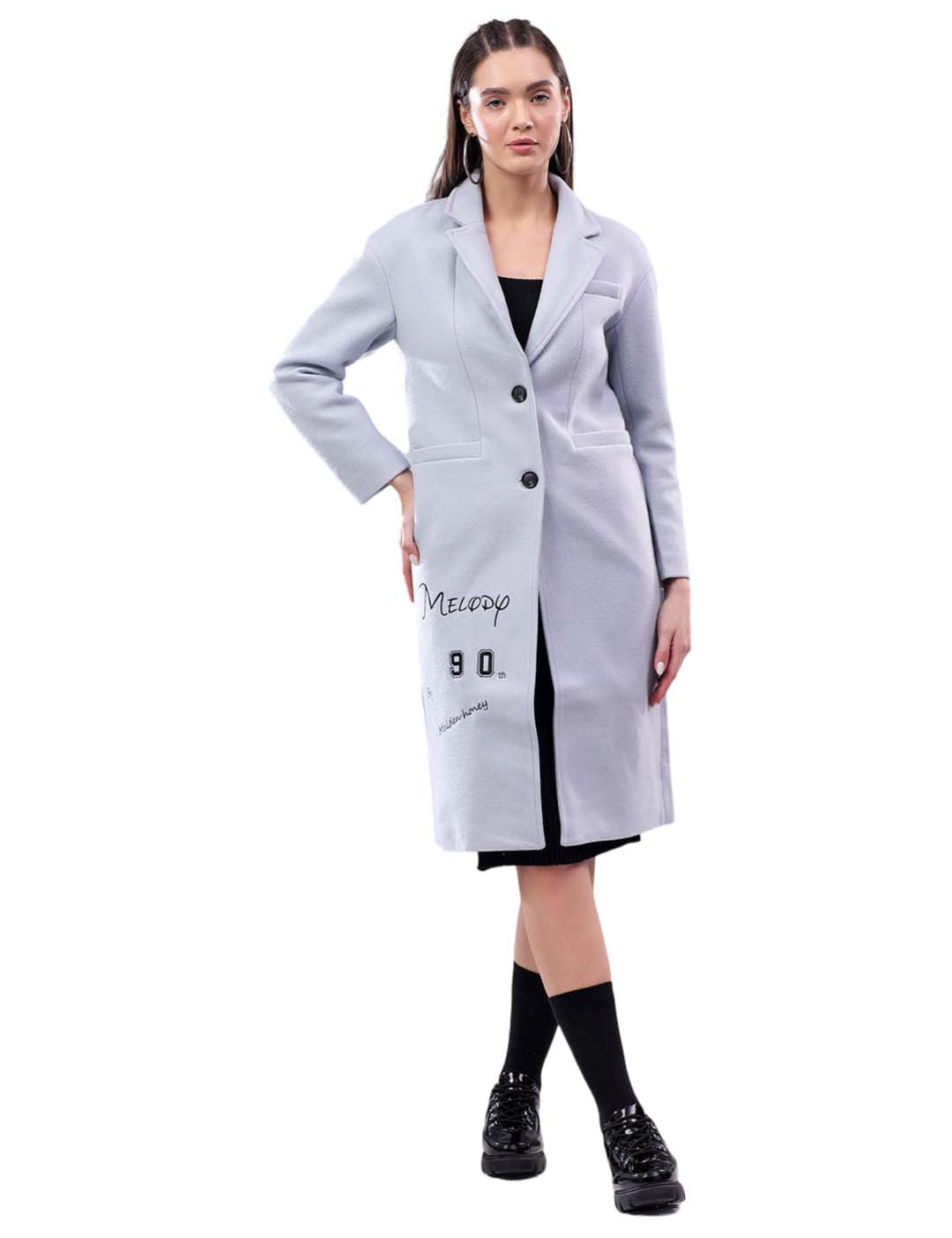 KOTTY Printed Single Breasted Casual Women Blazer (Grey)