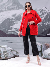 KOTTY Solid Double Breasted Casual Women Blazer (Red)