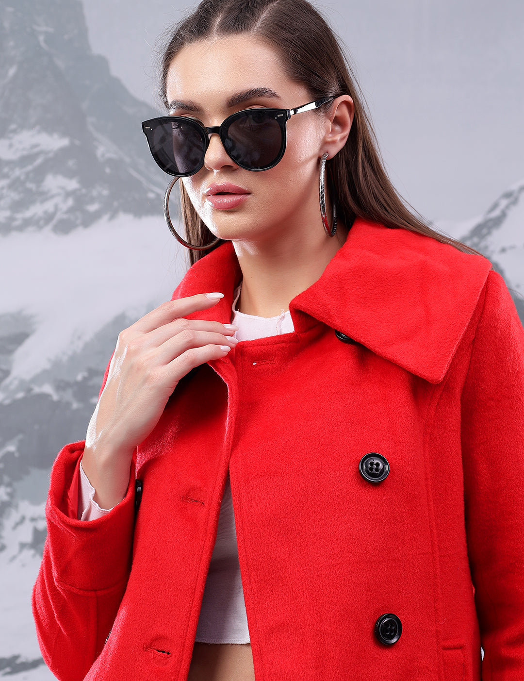 KOTTY Solid Double Breasted Casual Women Blazer (Red)