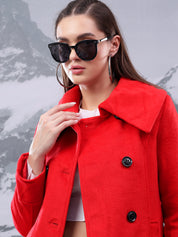 KOTTY Solid Double Breasted Casual Women Blazer (Red)