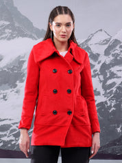 KOTTY Solid Double Breasted Casual Women Blazer (Red)