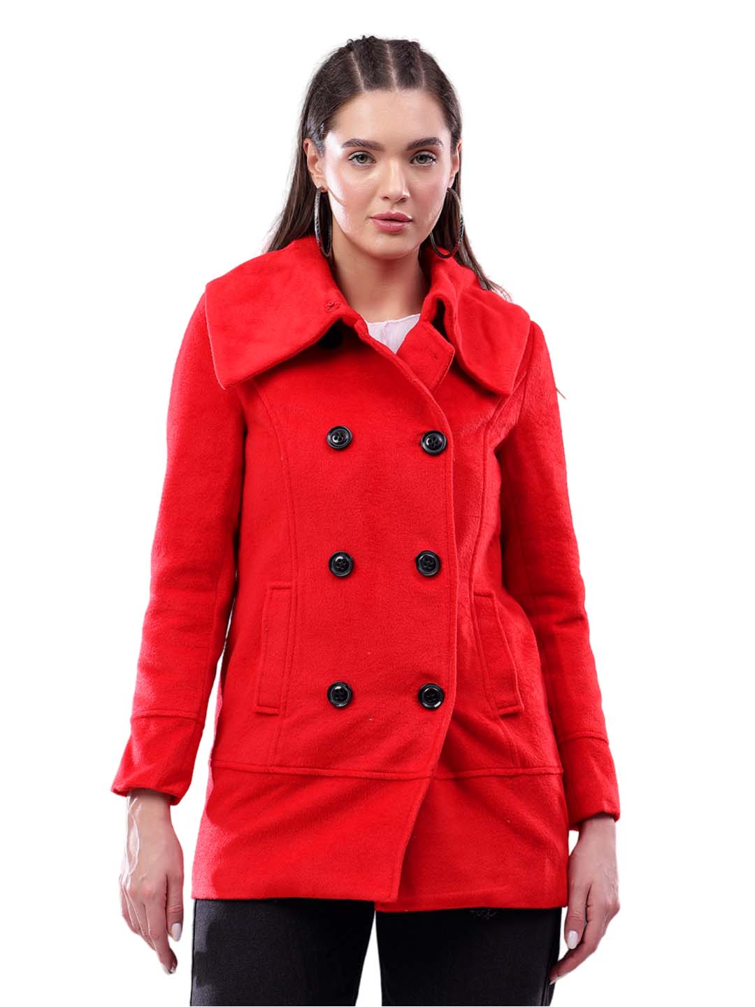 KOTTY Solid Double Breasted Casual Women Blazer (Red)