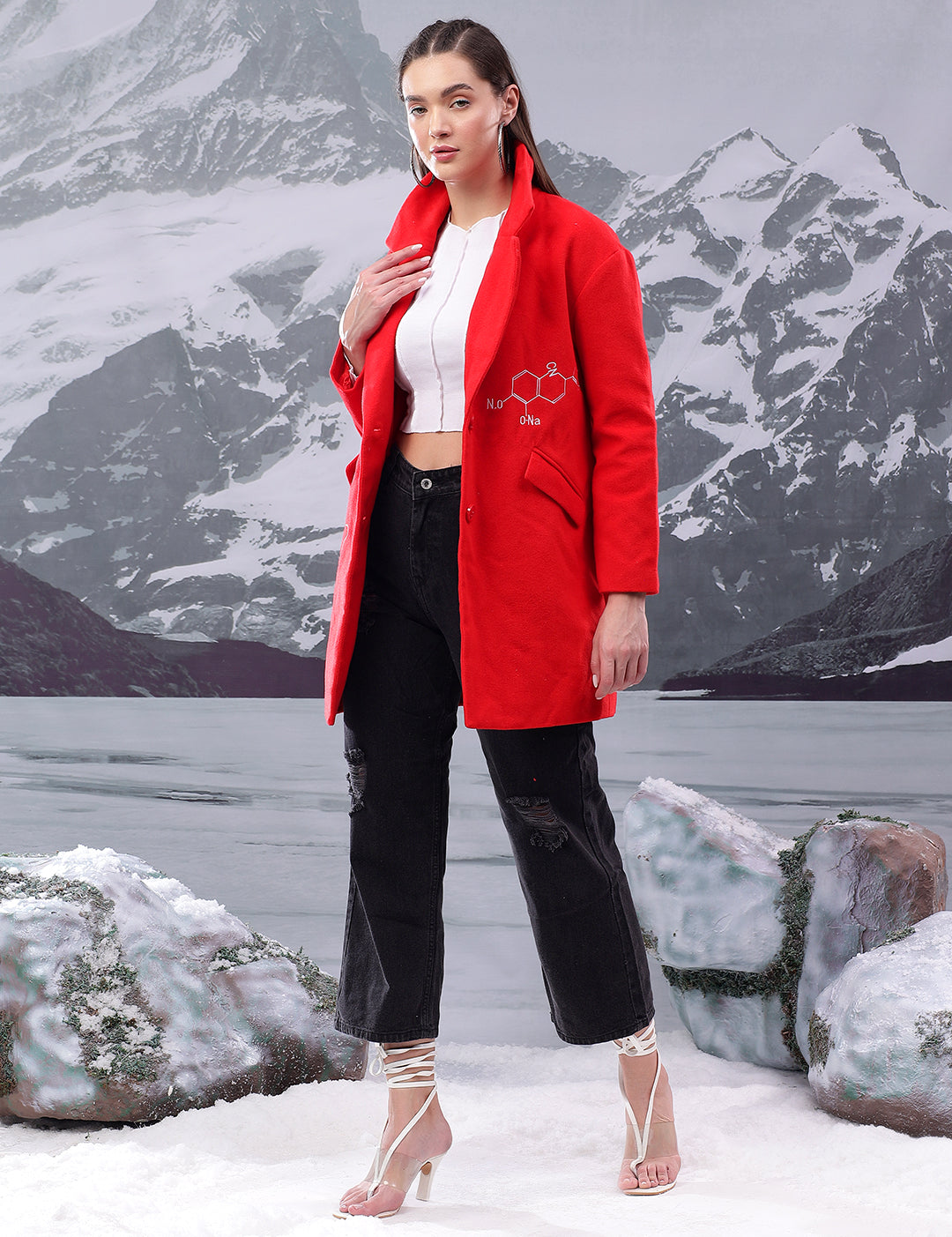 KOTTY Printed Single Breasted Casual Women Blazer (Red)