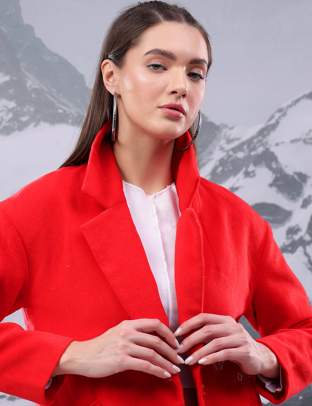 KOTTY Printed Single Breasted Casual Women Blazer (Red)