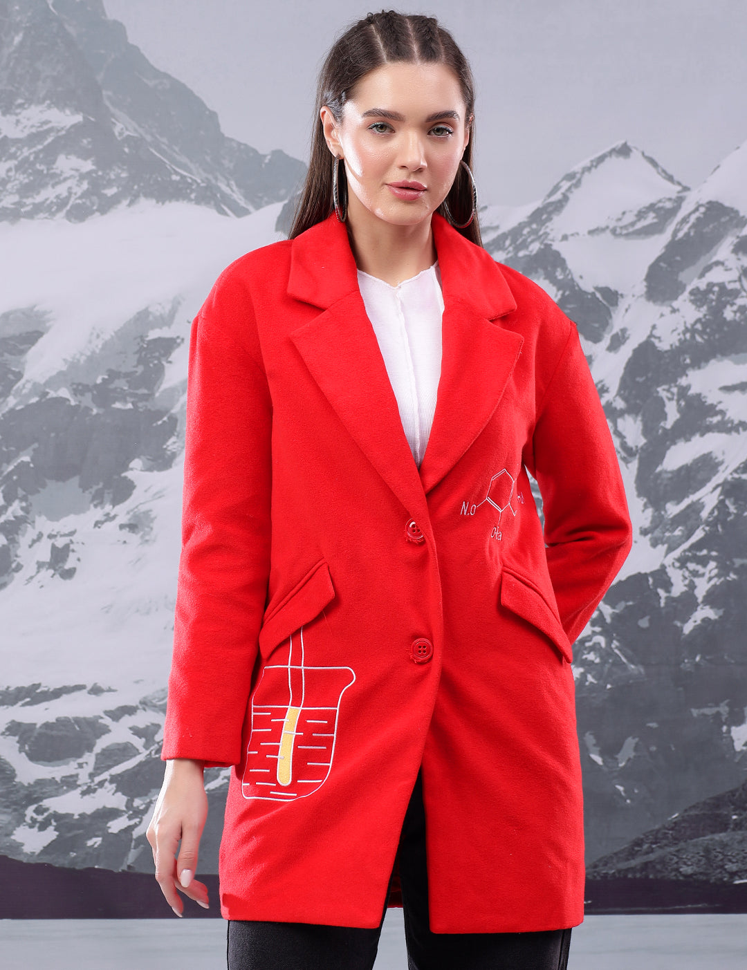 KOTTY Printed Single Breasted Casual Women Blazer (Red)