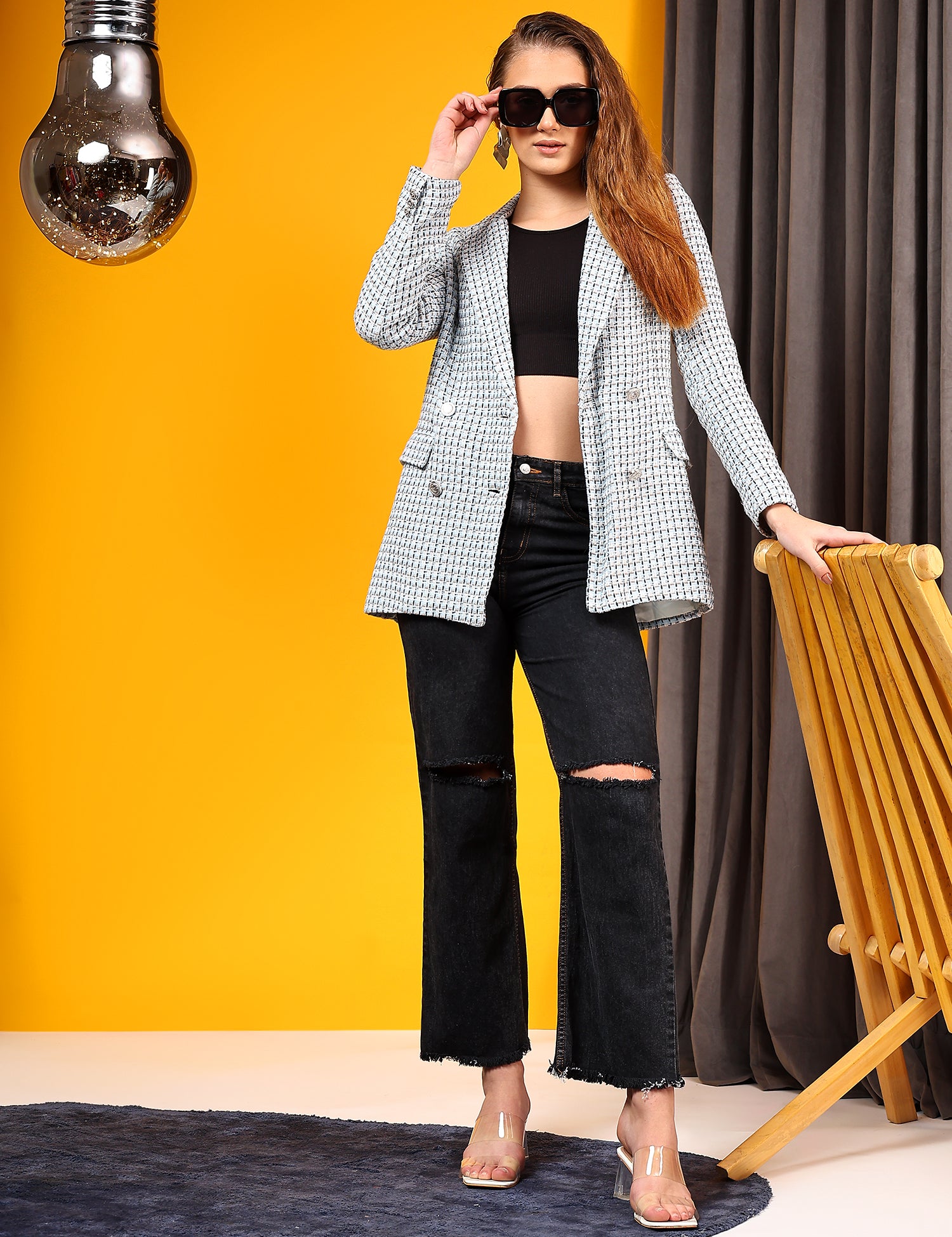 KOTTY Polyester Checkered Coat 