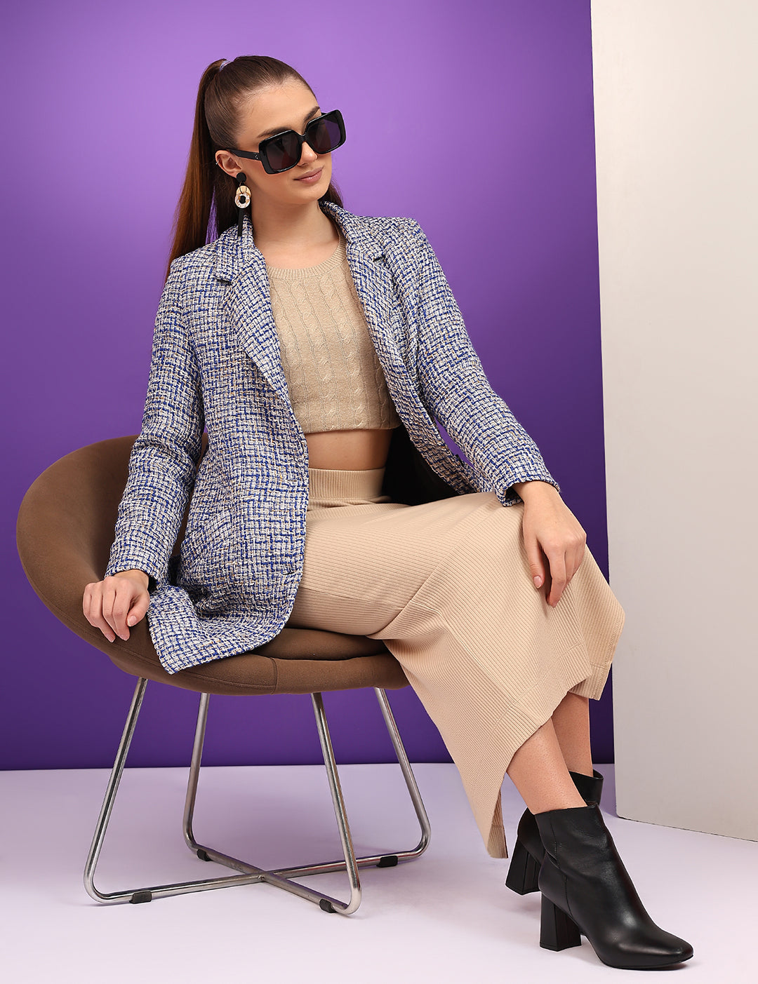 KOTTY Cotton Blend Checkered Coat 