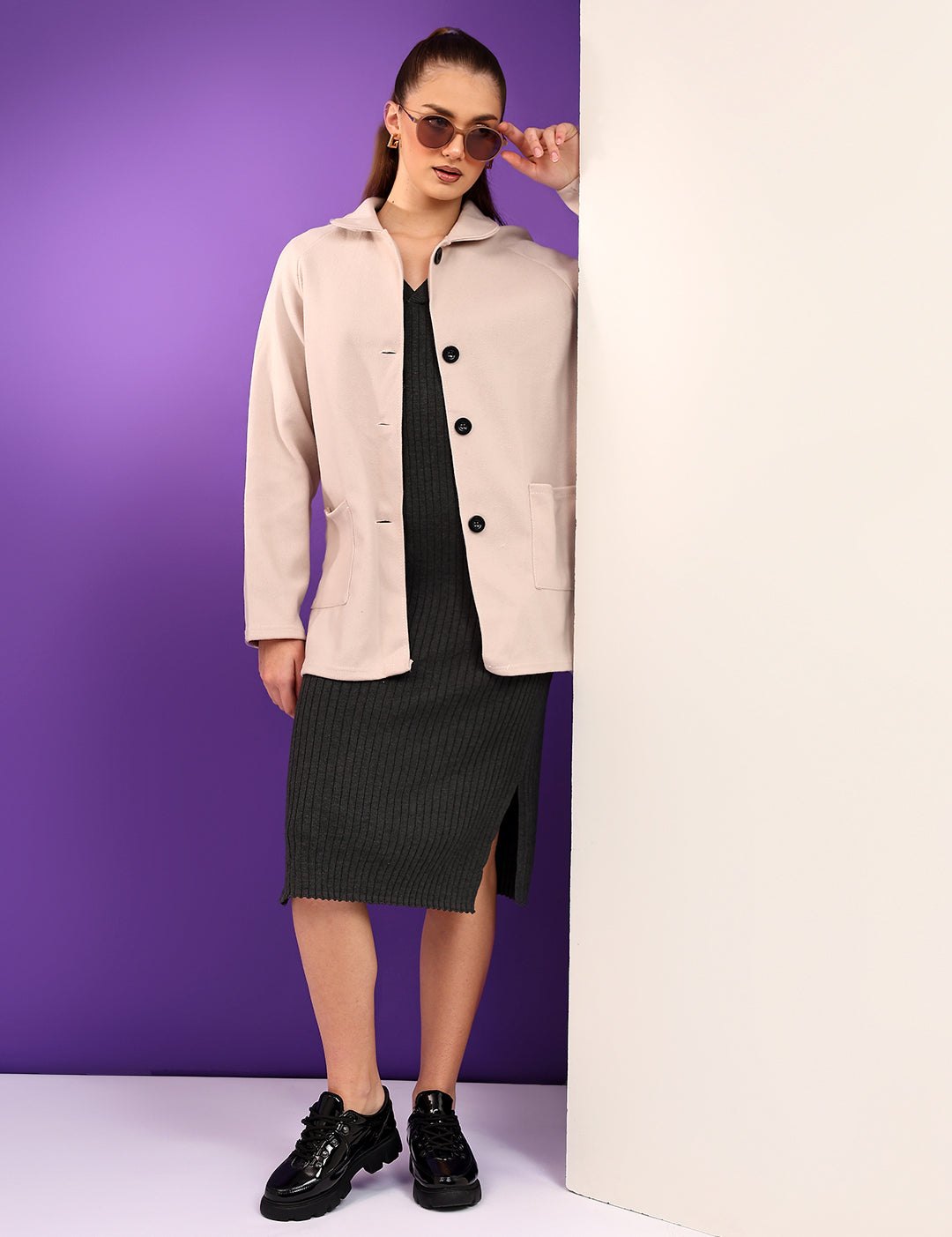 KOTTY Cotton Blend Solid Coat 