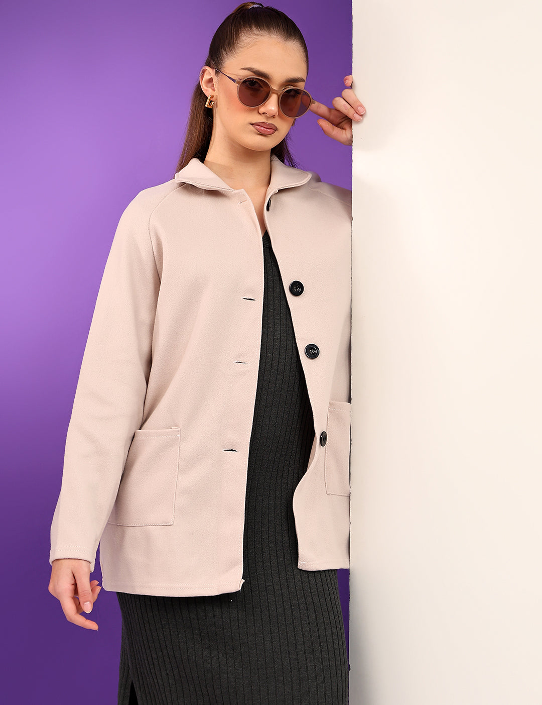 KOTTY Cotton Blend Solid Coat 