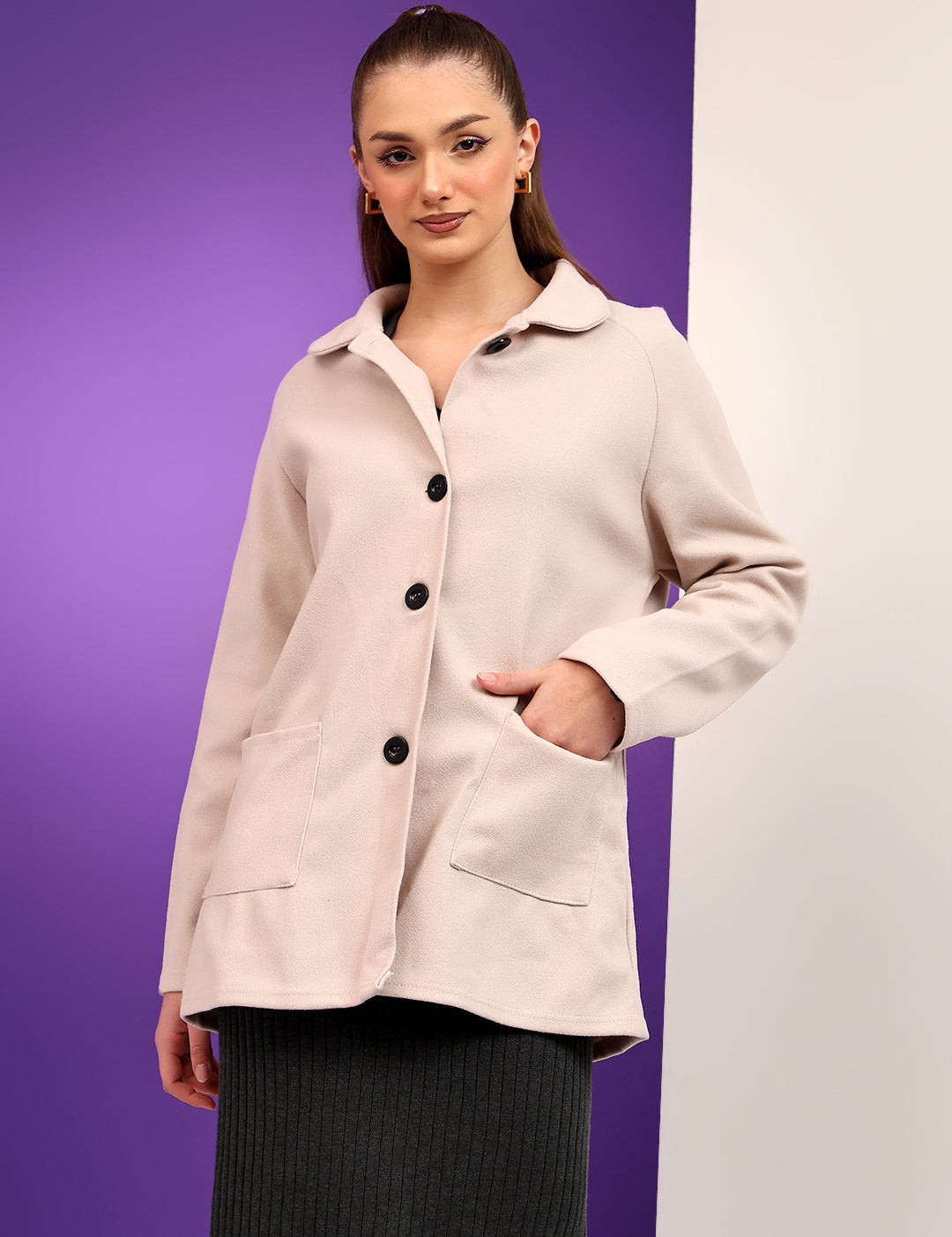 KOTTY Cotton Blend Solid Coat 