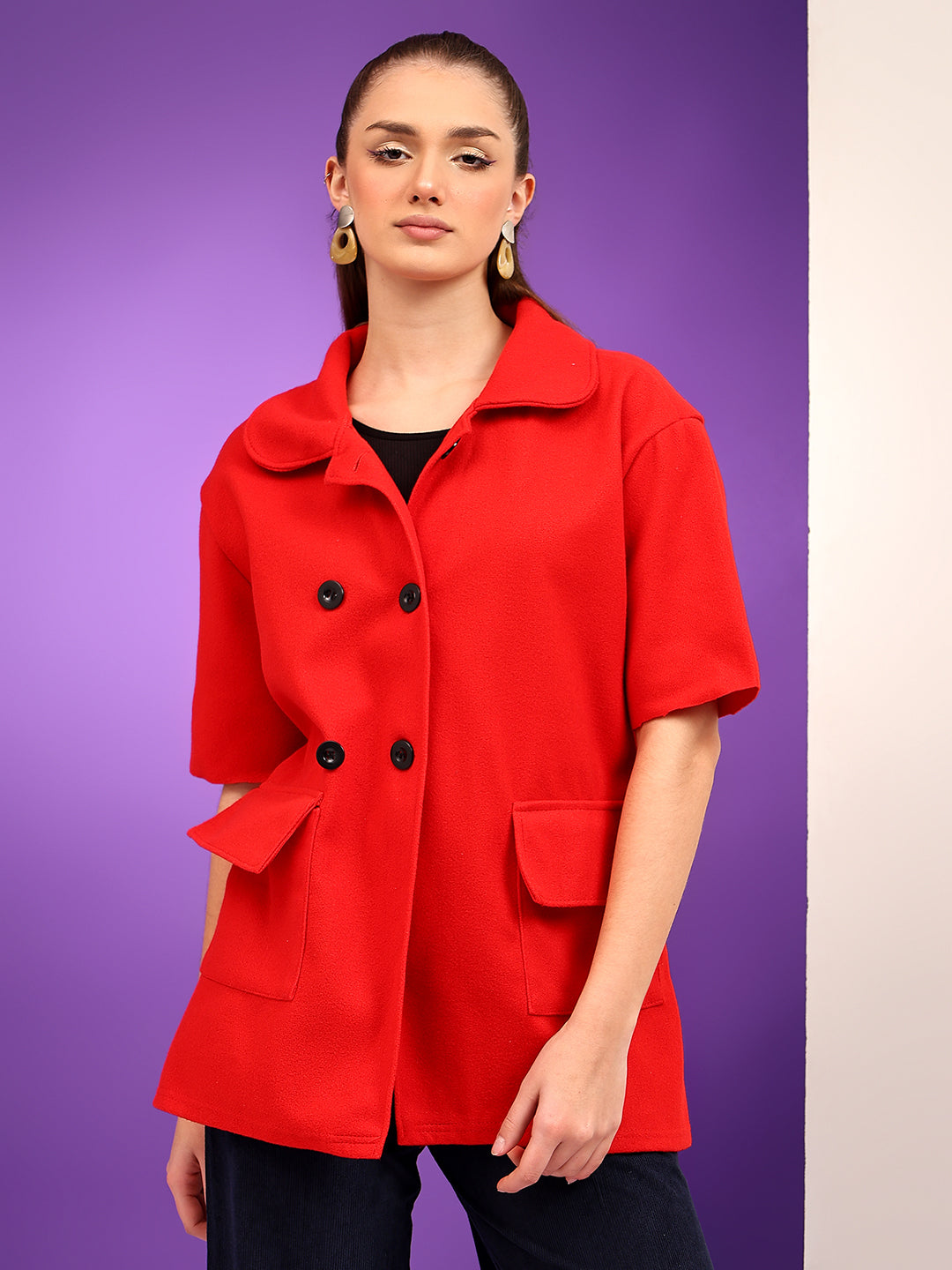 KOTTY Cotton Blend Solid Coat 
