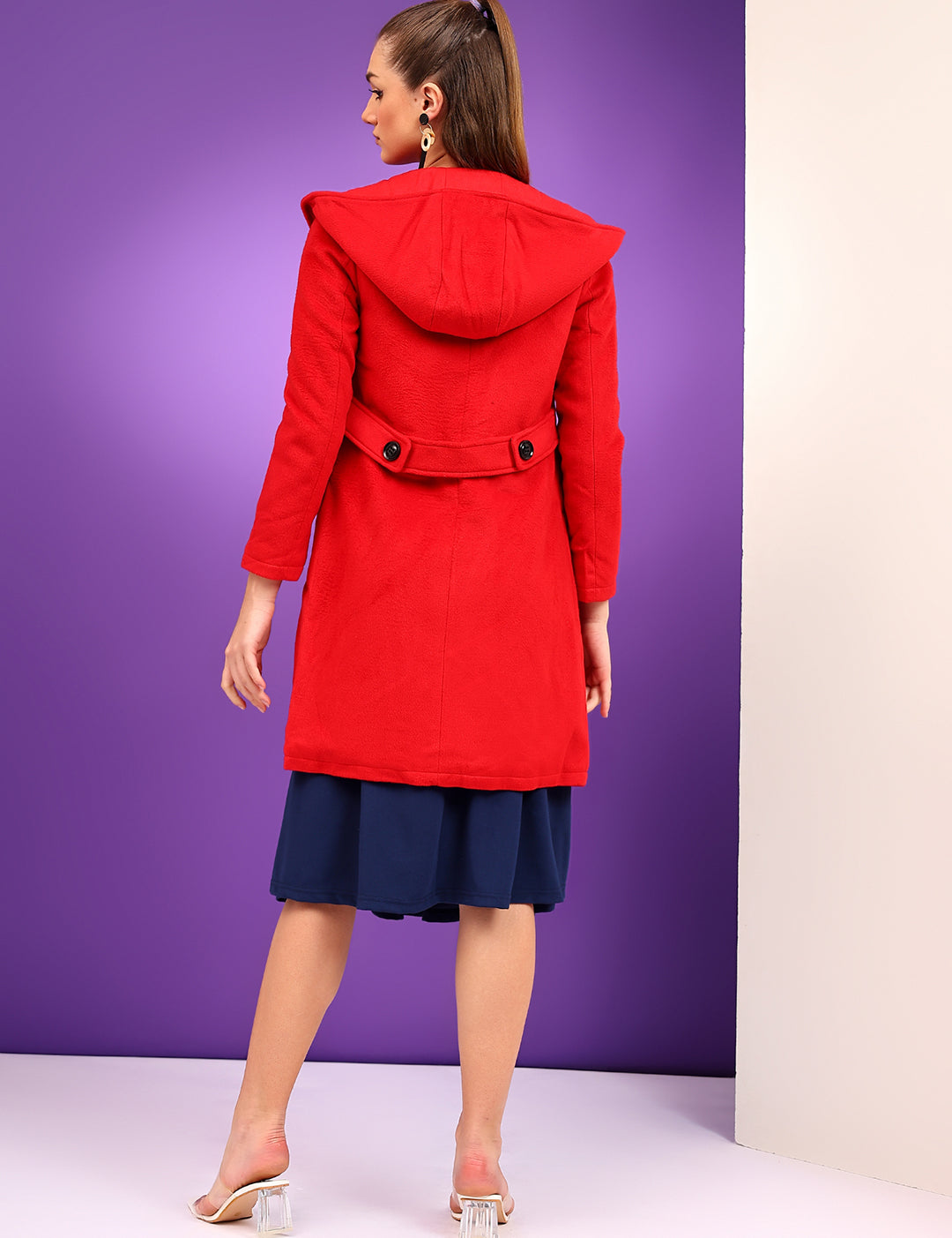 KOTTY Women's Hooded Neck Solid Long Length Wool Coat