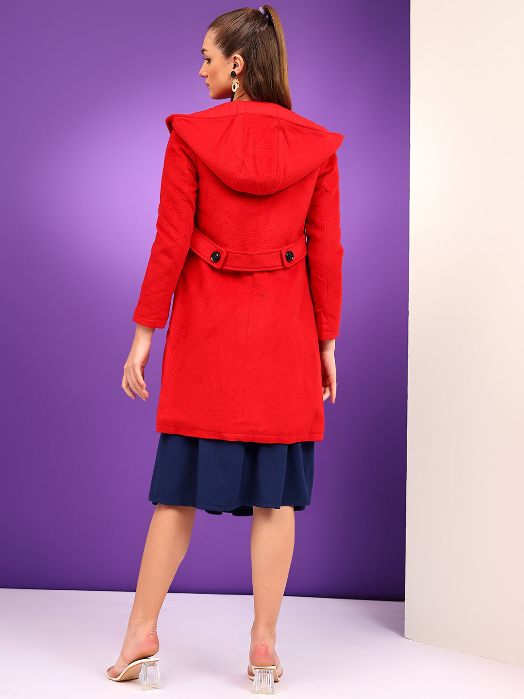 KOTTY Women's Hooded Neck Solid Long Length Wool Coat