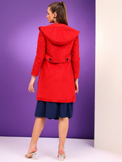 KOTTY Women's Hooded Neck Solid Long Length Wool Coat