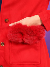 KOTTY Women's Hooded Neck Solid Long Length Wool Coat