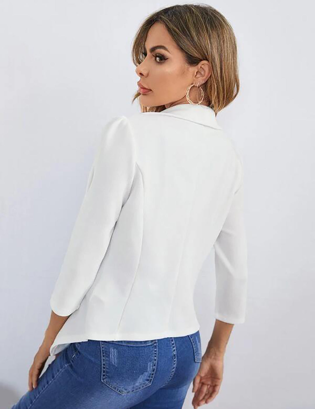 KOTTY Solid Single Breasted Formal Women Blazer (White)