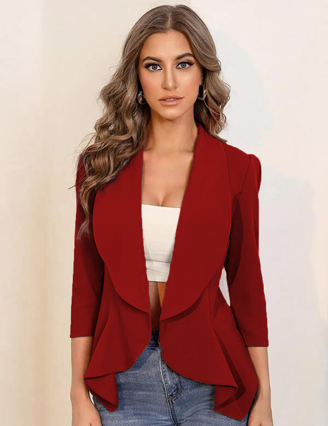 KOTTY Solid Single Breasted Formal Women Blazer (Maroon)