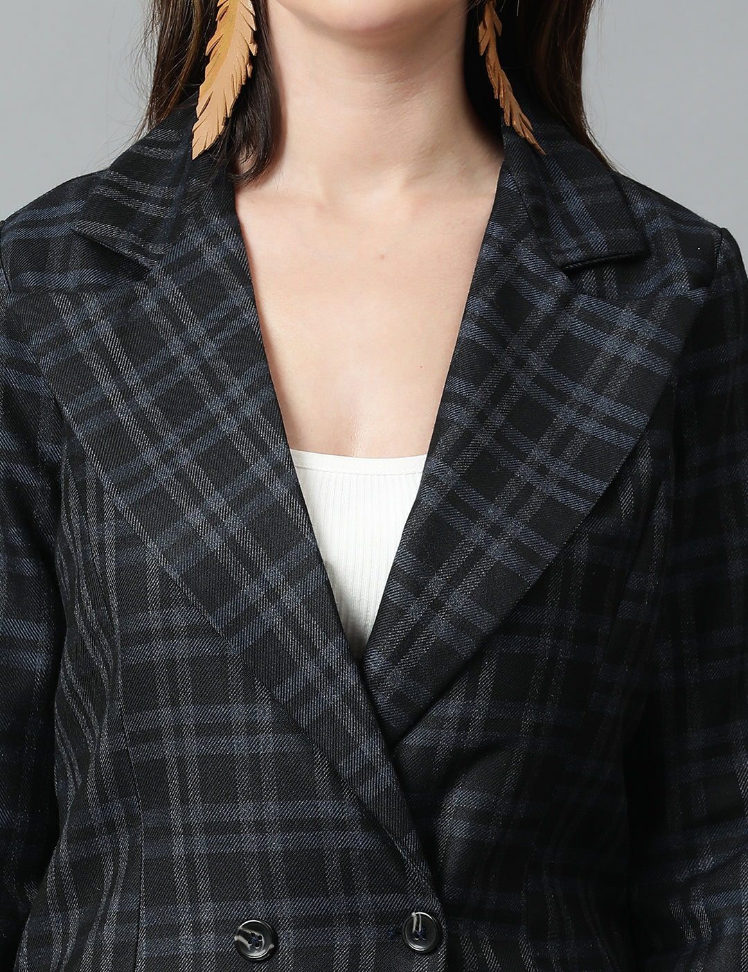 KOTTY Checkered Single Breasted Casual Women Blazer (Black)