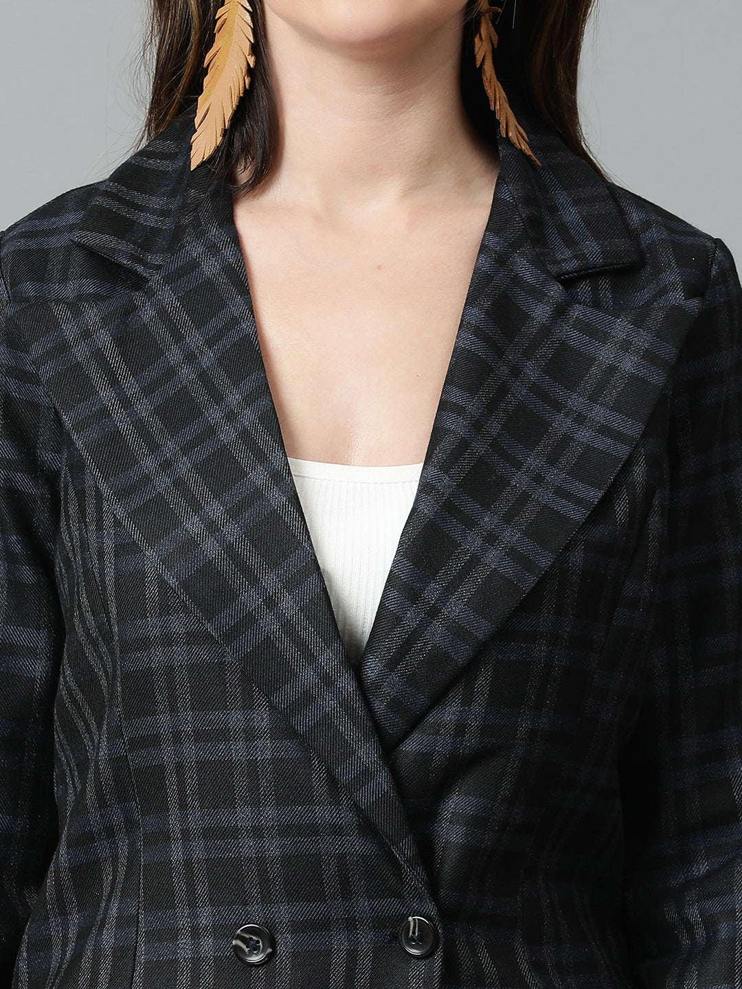 KOTTY Checkered Single Breasted Casual Women Blazer (Black)
