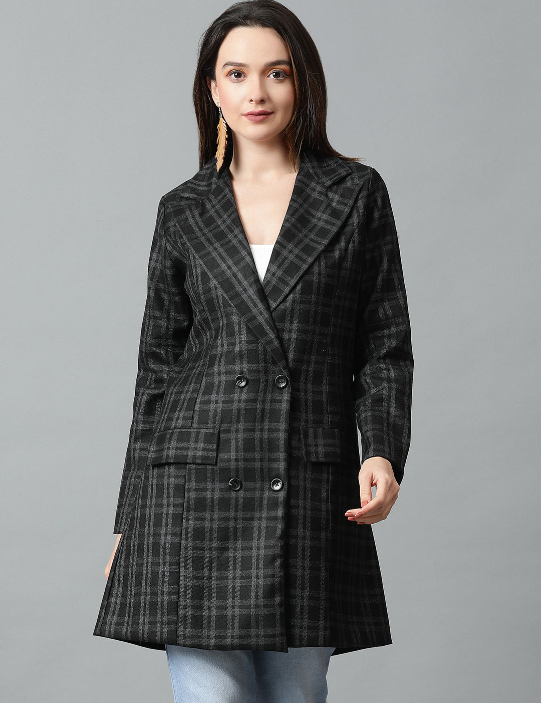 KOTTY Checkered Single Breasted Casual Women Blazer (Multicolor)
