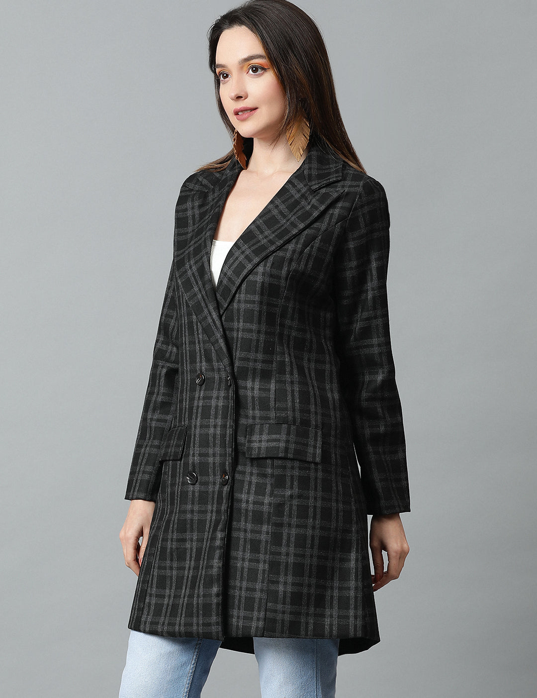 KOTTY Checkered Single Breasted Casual Women Blazer (Multicolor)