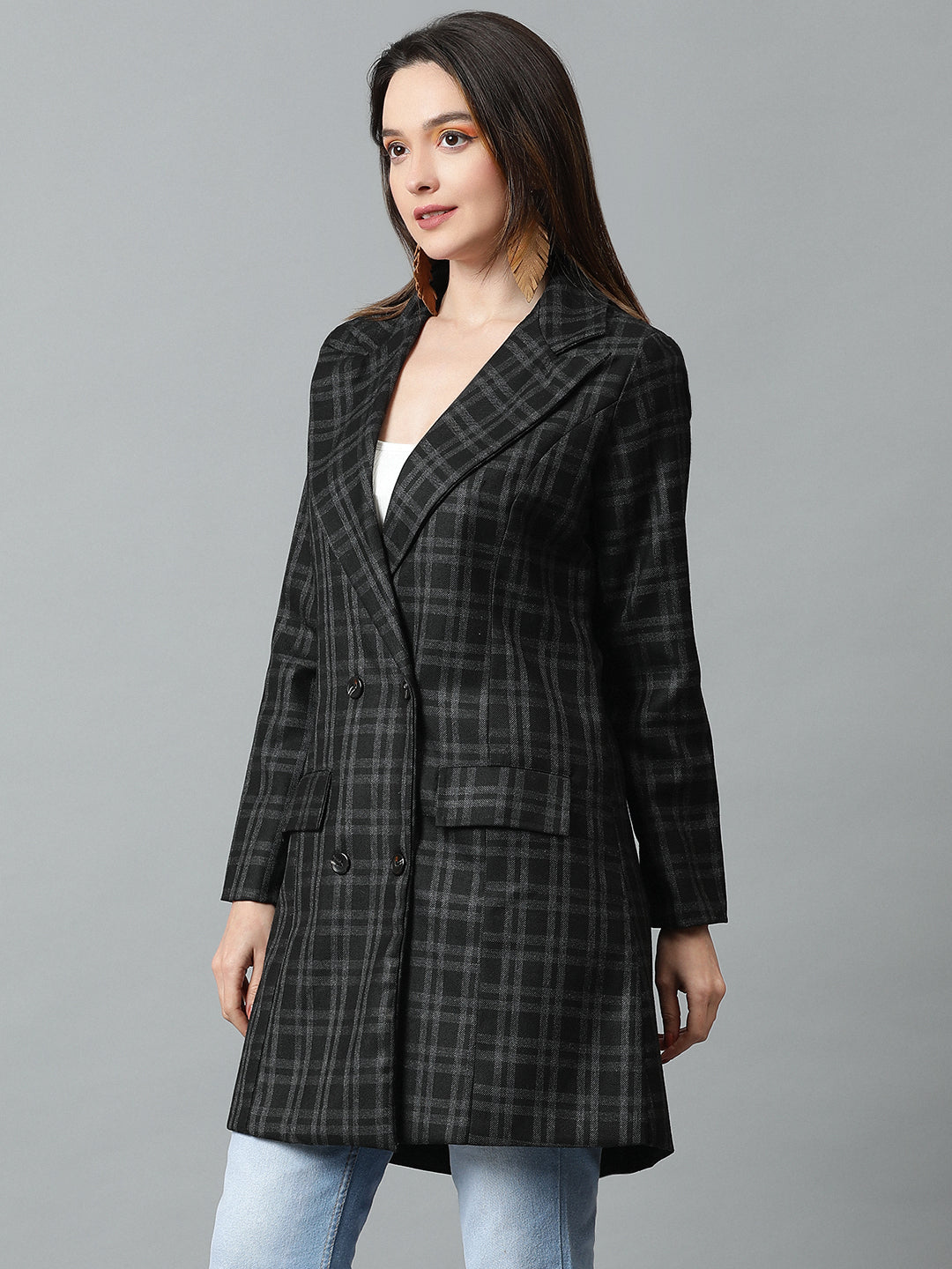 KOTTY Checkered Single Breasted Casual Women Blazer (Multicolor)